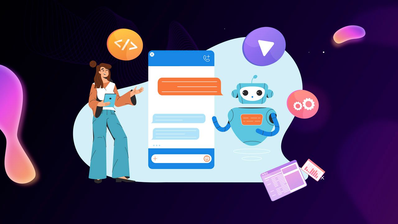 A user interacting with an AI chatbot to generate content, fix code, and analyze data, representing diverse uses of prompt engineering