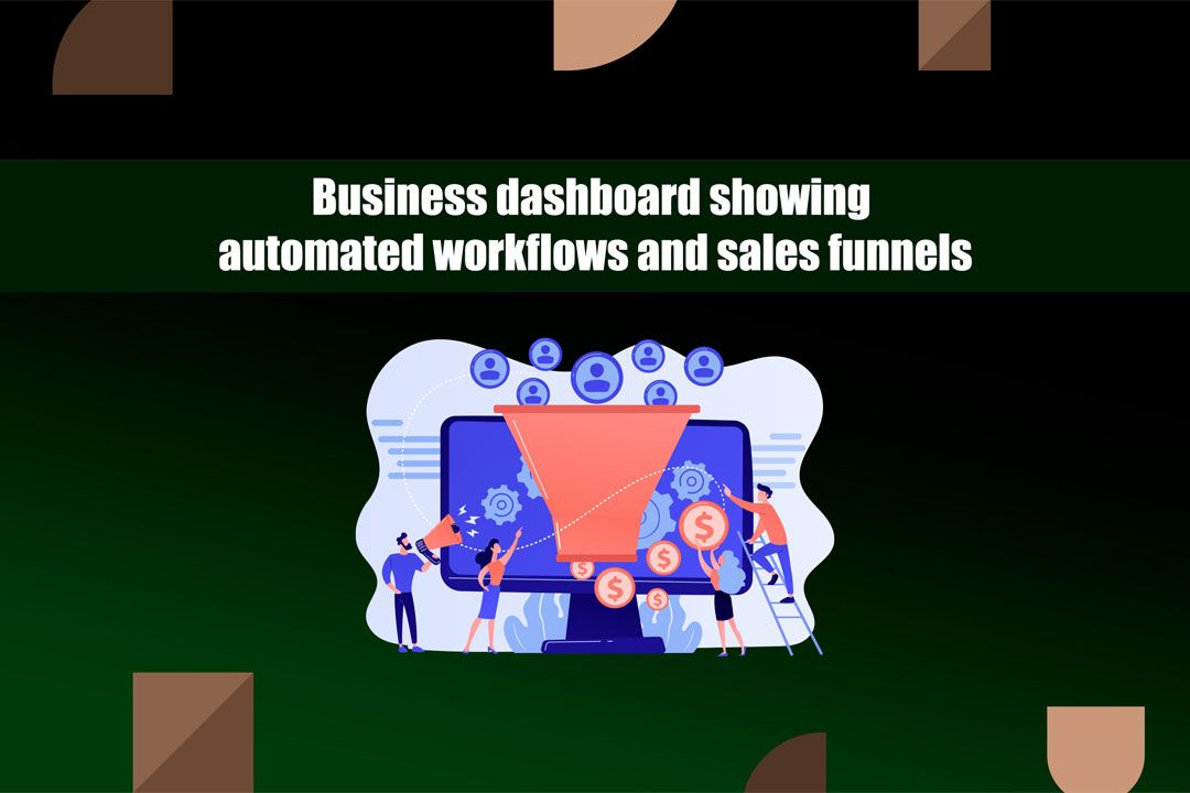 Business dashboard showing automated workflows and sales funnels.