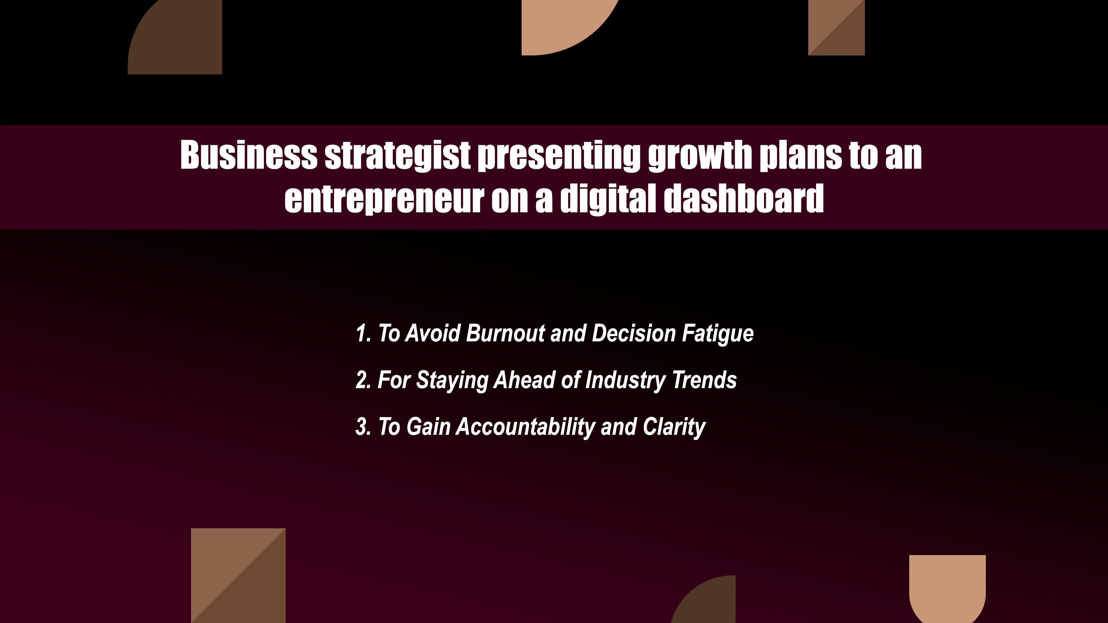 Business strategist presenting growth plans to an entrepreneur on a digital dashboard.