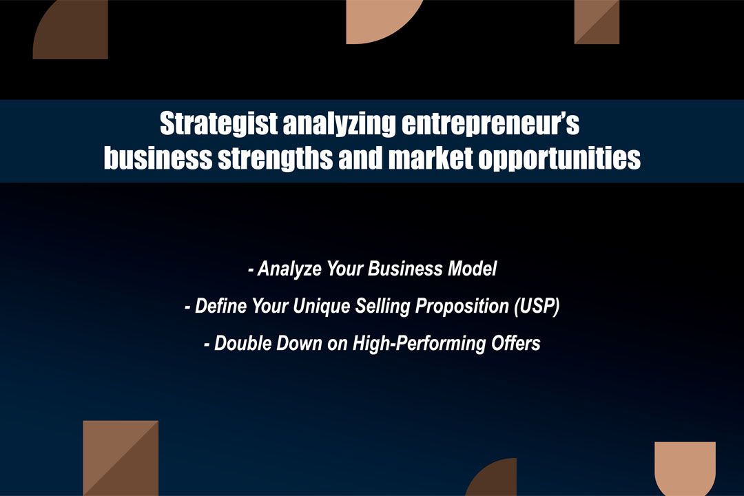 Strategist analyzing entrepreneur’s business strengths and market opportunities.
